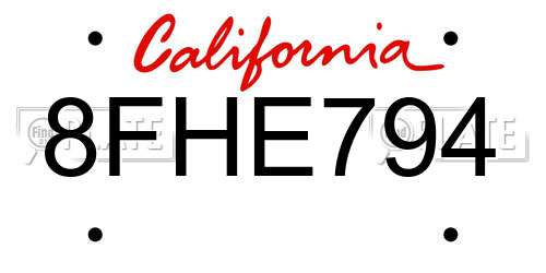 8FHE794 California License Plate