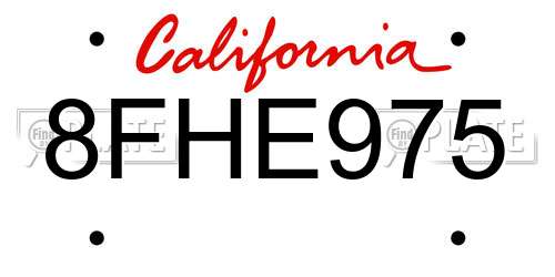 8FHE975 California License Plate