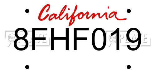 8FHF019 California License Plate