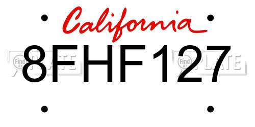 8FHF127 California License Plate