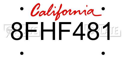 8FHF481 California License Plate