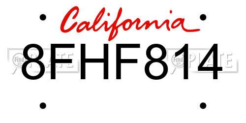 8FHF814 California License Plate