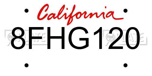 8FHG120 California License Plate