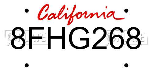 8FHG268 California License Plate