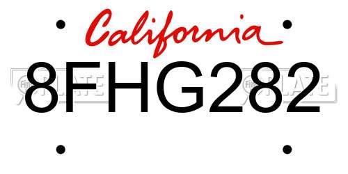 8FHG282 California License Plate