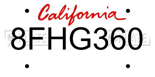 8FHG360 California License Plate