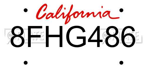 8FHG486 California License Plate