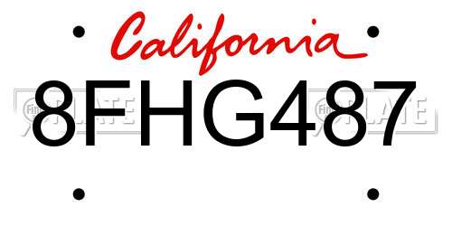 8FHG487 California License Plate