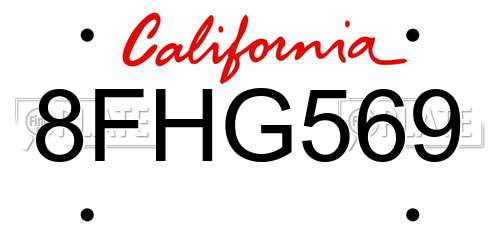 8FHG569 California License Plate