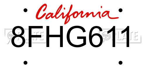 8FHG611 California License Plate
