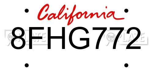8FHG772 California License Plate