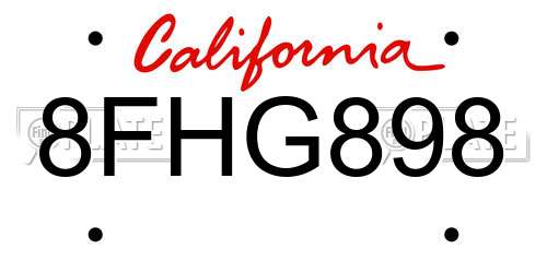 8FHG898 California License Plate