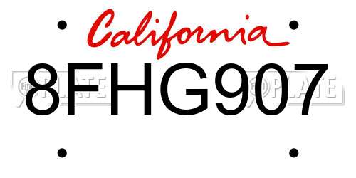 8FHG907 California License Plate