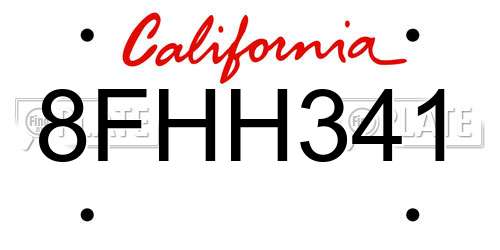 8FHH341 California License Plate