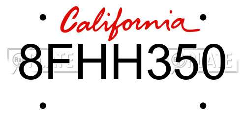 8FHH350 California License Plate