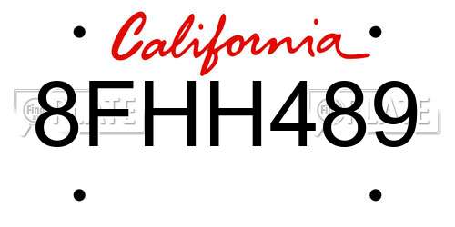 8FHH489 California License Plate