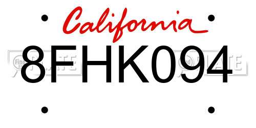 8FHK094 California License Plate