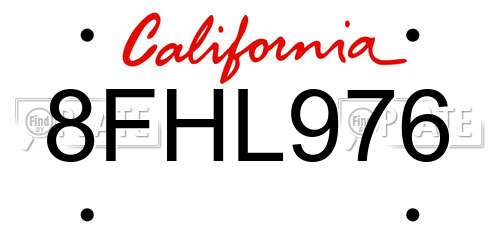 8FHL976 California License Plate