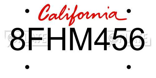 8FHM456 California License Plate