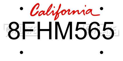 8FHM565 California License Plate