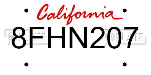 8FHN207 California License Plate
