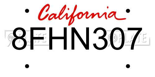 8FHN307 California License Plate
