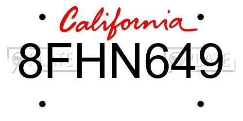 8FHN649 California License Plate