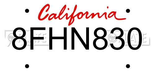 8FHN830 California License Plate