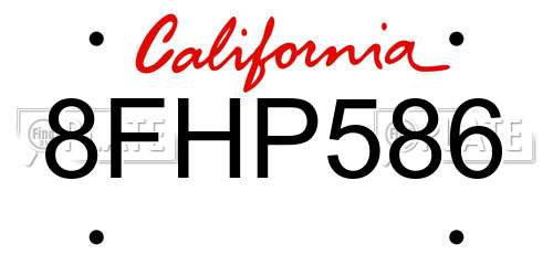 8FHP586 California License Plate