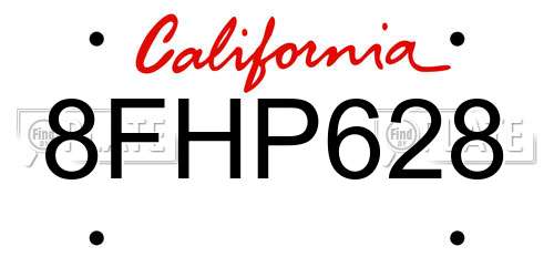 8FHP628 California License Plate