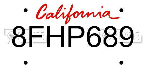 8FHP689 California License Plate