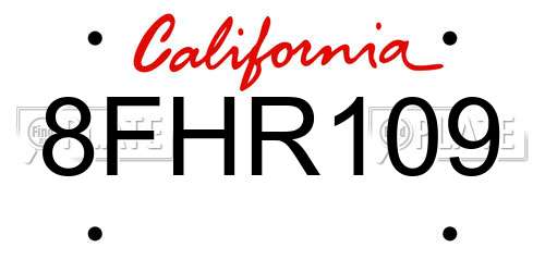 8FHR109 California License Plate