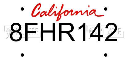 8FHR142 California License Plate