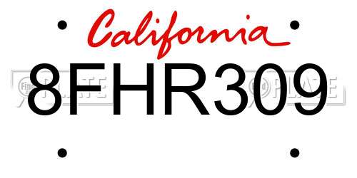 8FHR309 California License Plate