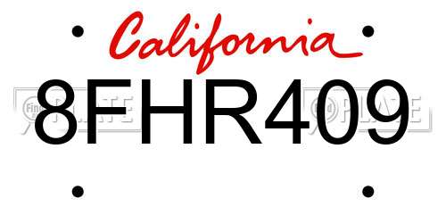 8FHR409 California License Plate