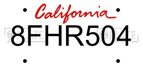 8FHR504 California License Plate
