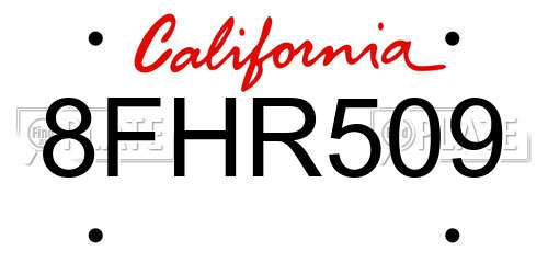 8FHR509 California License Plate