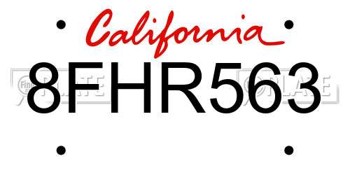 8FHR563 California License Plate