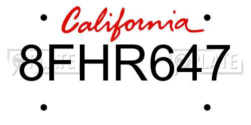 8FHR647 California License Plate