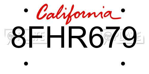 8FHR679 California License Plate