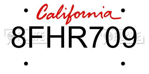8FHR709 California License Plate