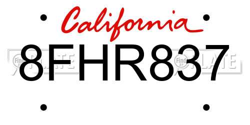 8FHR837 California License Plate