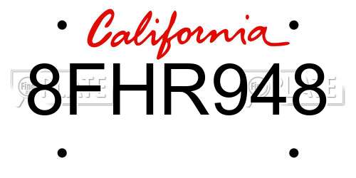 8FHR948 California License Plate