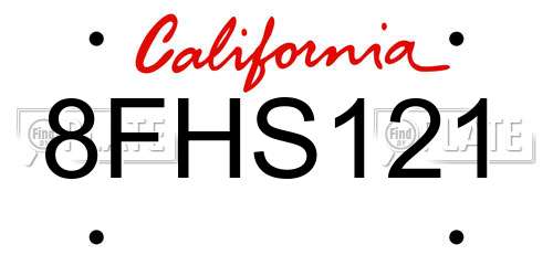8FHS121 California License Plate