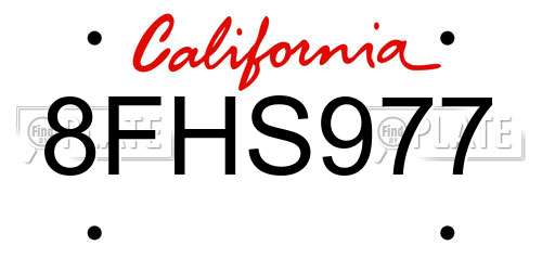 8FHS977 California License Plate