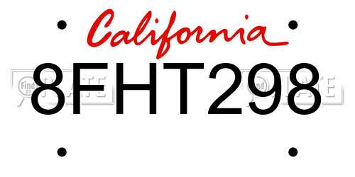 8FHT298 California License Plate