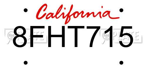 8FHT715 California License Plate
