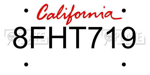 8FHT719 California License Plate