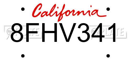 8FHV341 California License Plate