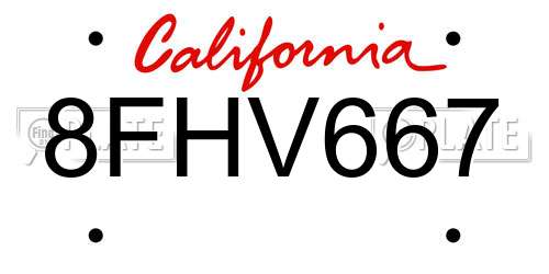 8FHV667 California License Plate